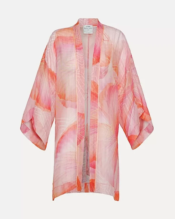 KIMONO EN LINO VAPOROSO Y SEDA CON DISEÑO ESTAMPADO DE "DREAM" FORTE_FORTE