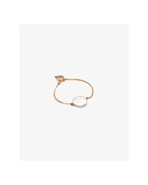 PULSERA DE CORDÓN CON DISCO GRANDE DE PLATA Y CIERRE DORADO HELENA ROHNER