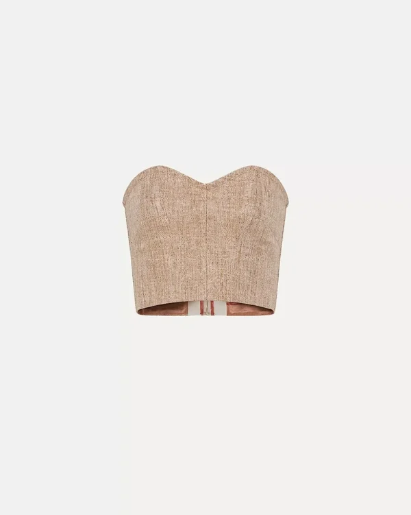 TOP DE BUSTIER EN LINO Y LUREX CON UN PATRÓN DE MICRO ESPIGA FORTE_FORTE